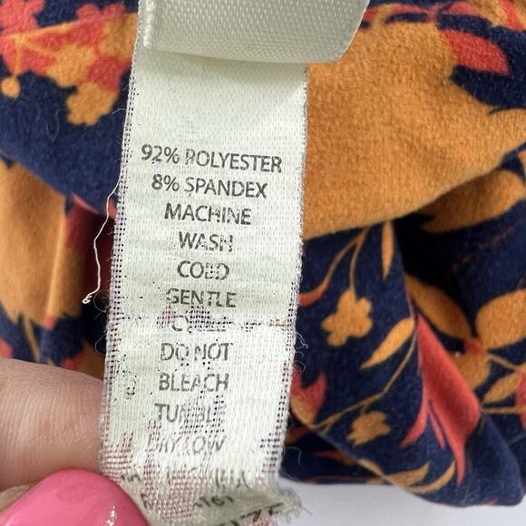 Lularoe Leggings Women One Size OS 2-10 Navy Blue Orange Floral Stretchy Comfort - Picture 5 of 10